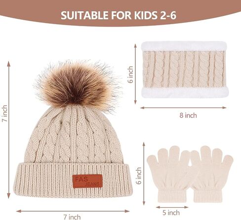 Kids Winter Hats Scarf Gloves Set Toddler Winter Hat Knit Gloves Neck Warmer with Fleece Lined for Children 2-5 Years in Saudi Arabia
