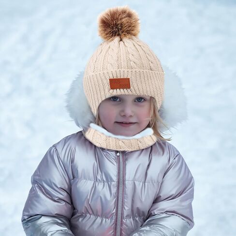 Kids Winter Hats Scarf Gloves Set Toddler Winter Hat Knit Gloves Neck Warmer with Fleece Lined for Children 2-5 Years in Saudi Arabia
