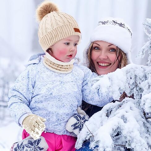 Kids Winter Hats Scarf Gloves Set Toddler Winter Hat Knit Gloves Neck Warmer with Fleece Lined for Children 2-5 Years in Saudi Arabia