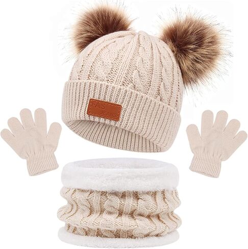Kids Winter Hats Scarf Gloves Set Toddler Winter Hat Knit Gloves Neck Warmer with Fleece Lined for Children 2-5 Years in Saudi Arabia