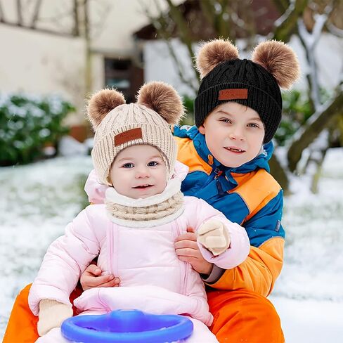Kids Winter Hats Scarf Gloves Set Toddler Winter Hat Knit Gloves Neck Warmer with Fleece Lined for Children 2-5 Years in Saudi Arabia