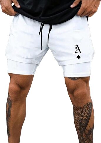 Men's 2 in 1 Running Shorts with Liner Cross Graphic Drawstring Athletic Gym Workout Shorts in Saudi Arabia