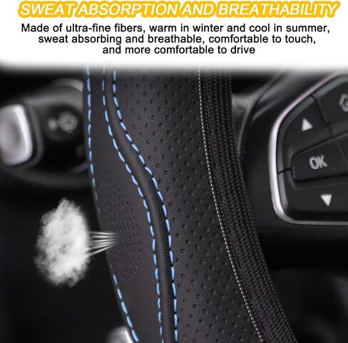 Elastic Stretch Car Steering Wheel Cover, Non-Slip Microfiber Leather Auto Steering Wheel Protector, Breathable Soft Vehicle Interior Decor Accessories, Universal for RV, SUV, Truck (Blue) in Saudi Arabia