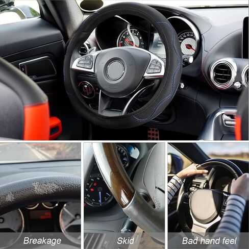 Elastic Stretch Car Steering Wheel Cover, Non-Slip Microfiber Leather Auto Steering Wheel Protector, Breathable Soft Vehicle Interior Decor Accessories, Universal for RV, SUV, Truck (Blue) in Saudi Arabia