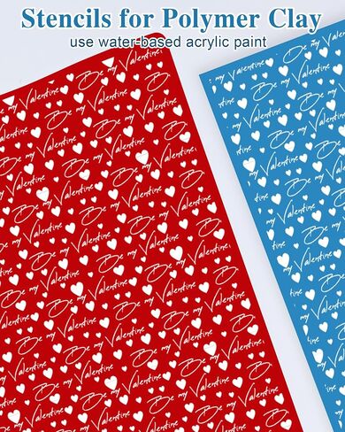 Puocaon Valentine Clay Silkscreen Stencils - 6 Pcs Reusable Polymer Clay Silkscreen Stencils Earrings Jewelry Making, Love Letter Valentines Gift Silk Screen Stencils in Saudi Arabia