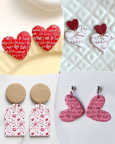 Puocaon Valentine Clay Silkscreen Stencils - 6 Pcs Reusable Polymer Clay Silkscreen Stencils Earrings Jewelry Making, Love Letter Valentines Gift Silk Screen Stencils in Saudi Arabia