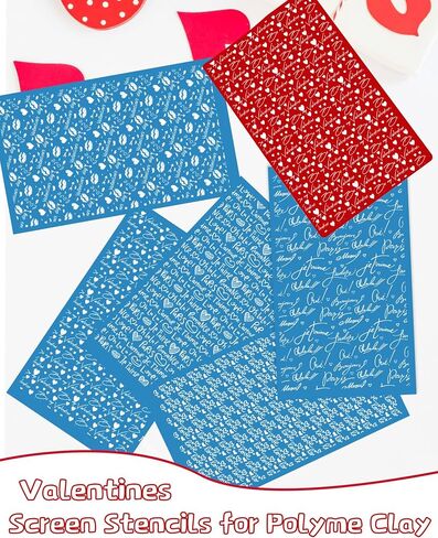 Puocaon Valentine Clay Silkscreen Stencils - 6 Pcs Reusable Polymer Clay Silkscreen Stencils Earrings Jewelry Making, Love Letter Valentines Gift Silk Screen Stencils in Saudi Arabia