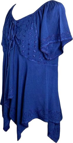 Agan Traders Boho بلوزة مطرزة برقبة ماسية غير متماثلة للنساء - بلوزة نسائية بأكمام قصيرة وخصر إمبراطوري in Kuwait