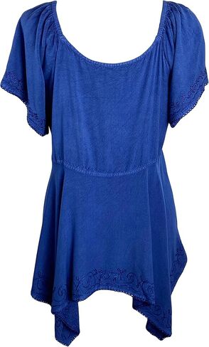 Agan Traders Boho بلوزة مطرزة برقبة ماسية غير متماثلة للنساء - بلوزة نسائية بأكمام قصيرة وخصر إمبراطوري in Kuwait