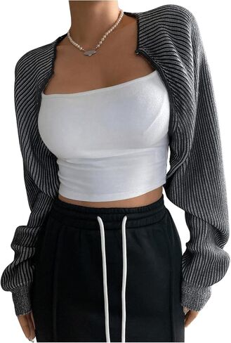 GORGLITTER Women's Striped Cropped Cardigan Color Block Shrugs 2024 Fall Outfits in Saudi Arabia