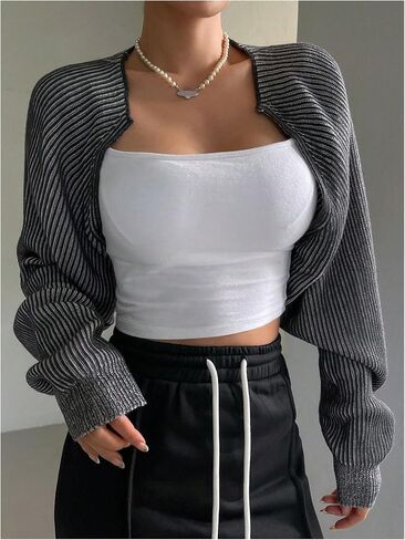GORGLITTER Women's Striped Cropped Cardigan Color Block Shrugs 2024 Fall Outfits in Saudi Arabia