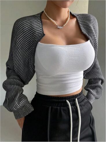 GORGLITTER Women's Striped Cropped Cardigan Color Block Shrugs 2024 Fall Outfits in Saudi Arabia