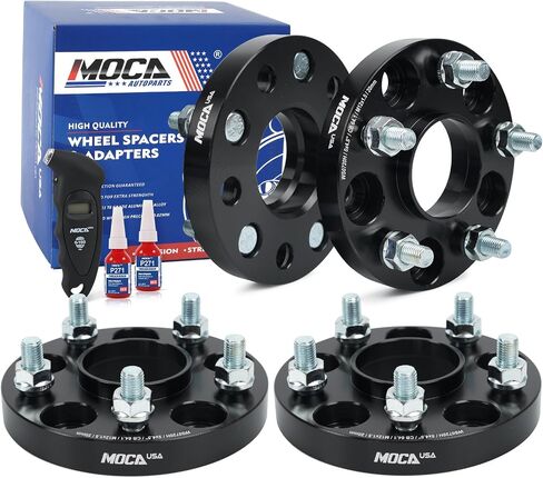 فواصل عجلات مركزية MOCA 20 مم 5x114.3 (تجويف 64.1 مم) - مسامير M12x1.5 متوافقة مع Acura CDX ILX RDX ولهوندا أكورد أفانسير سيفيك (أسود، حزمة من 4) ومقياس ضغط الإطارات in Saudi Arabia