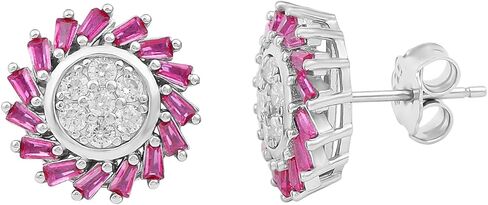 أقراط هالة من الياقوت والألماس المقلد، أقراط مرصعة من الخلف من الياقوت المزروع في المختبر من الفضة، أقراط جوهرة يوليو (جودة AAAA) in Kuwait