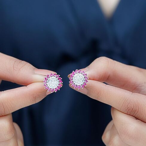 أقراط هالة من الياقوت والألماس المقلد، أقراط مرصعة من الخلف من الياقوت المزروع في المختبر من الفضة، أقراط جوهرة يوليو (جودة AAAA) in Kuwait