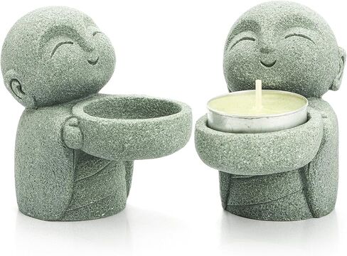 Nicunom 2 حزمة تماثيل بوذا من الحجر الرملي، تمثال جيزو الراهب زن الراهب بوذا تمثال الصلاة منحوتات زخرفة للثروة حظا سعيدا فنغ شوي المنزل مكتب سيارة حديقة في الهواء الطلق حوض السمك الديكور in Kuwait