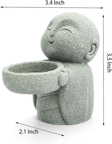 Nicunom 2 حزمة تماثيل بوذا من الحجر الرملي، تمثال جيزو الراهب زن الراهب بوذا تمثال الصلاة منحوتات زخرفة للثروة حظا سعيدا فنغ شوي المنزل مكتب سيارة حديقة في الهواء الطلق حوض السمك الديكور in Kuwait