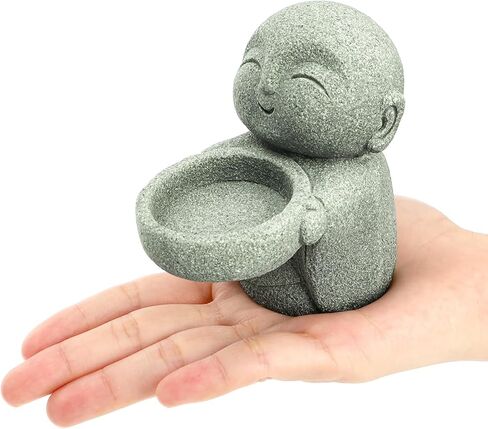 Nicunom 2 حزمة تماثيل بوذا من الحجر الرملي، تمثال جيزو الراهب زن الراهب بوذا تمثال الصلاة منحوتات زخرفة للثروة حظا سعيدا فنغ شوي المنزل مكتب سيارة حديقة في الهواء الطلق حوض السمك الديكور in Kuwait
