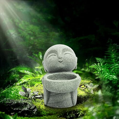 Nicunom 2 حزمة تماثيل بوذا من الحجر الرملي، تمثال جيزو الراهب زن الراهب بوذا تمثال الصلاة منحوتات زخرفة للثروة حظا سعيدا فنغ شوي المنزل مكتب سيارة حديقة في الهواء الطلق حوض السمك الديكور in Kuwait