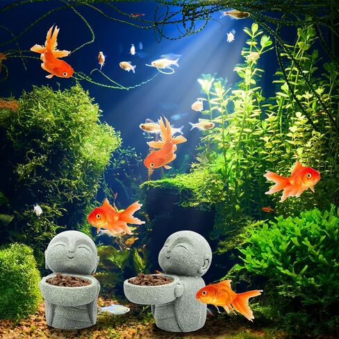 Nicunom 2 حزمة تماثيل بوذا من الحجر الرملي، تمثال جيزو الراهب زن الراهب بوذا تمثال الصلاة منحوتات زخرفة للثروة حظا سعيدا فنغ شوي المنزل مكتب سيارة حديقة في الهواء الطلق حوض السمك الديكور in Kuwait