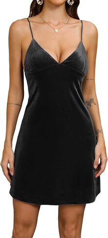 Velvet Spaghetti Straps Relaxed Mini Dress 2024 Women's Sexy V Neck Party Cocktail Club Dress in Saudi Arabia
