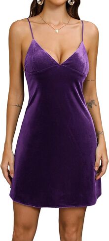 Velvet Spaghetti Straps Relaxed Mini Dress 2024 Women's Sexy V Neck Party Cocktail Club Dress in Saudi Arabia