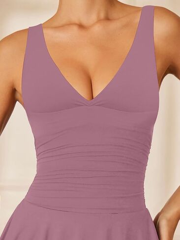 Mizoci Women's Sexy Athletic Tennis Dress V Neck Ruched Workout Short Dresses with Shorts in Saudi Arabia