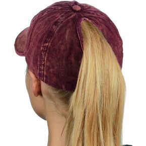 D&Y Ponyflo Ponytail Messy High Bun Distressed Adjustable Cotton Baseball Cap