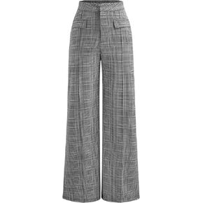 CIDER Women's High Waisted Wide Leg Pants Plaid Pants Business Casual Trousers with Pockets