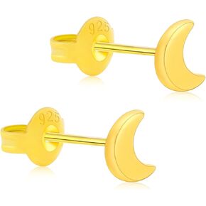 Stud Earrings for Women, 18k Gold Plated Sterling Silver Ball, Dot, Heart, Triangle, Moon, Daisy Flower, Hypoallergenic Post Earrings