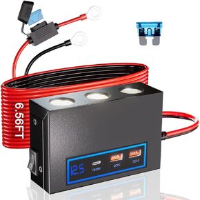 360W Car Cigarette Lighter Adapter with Eyelet Terminal: 15A Metal 12V Cigarette Lighter Socket 30W USB C Car Power Outlet Socket 12V Splitter Boat USB Charging Port Battery Terminal Adapter