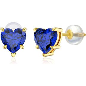 Valentine's Day Gifts 14k Real Gold Love Heart Gemstone Birthstone Stud Earrings for Women 1 carat Heart-cut Created Birthstone Earrings Jewelry Gifts for Anniversary Birthday for Her Wife