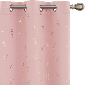 Deconovo Blackout Curtains Constellation Pattern Foil Printed Curtain, Grommet Blocking Window Drapes for Kids Room (Coral Pink, 42 x 72 inch, 2 Panels)