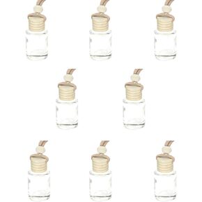 8Packs Refillable Car Air Freshener Perfume Bottle Hanging Car Diffuser Bottle Essential Oil Glass Bottle Clear Essential Oil Bottle with Wooden Caps and Random Color Hanging String