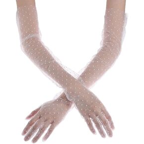 Long Lace Tulle Gloves for Women Polka Dot Gloves Opera Party Gloves Wedding Bridal Gloves 1920s Gloves for Costume