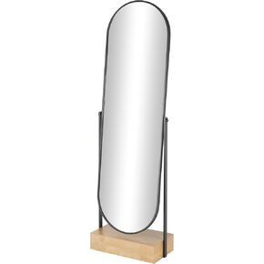 Deco 79 Wooden Room Floor Mirror Oval Shaped Entryway Mirror with Brown Wood Base, Free Standing Mirror 21" x 11" x 67", Black