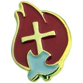 Holy Spirit Trinity Dove Gold Plate Red Enamel 11/16 Inch Confirmation Lapel Pin