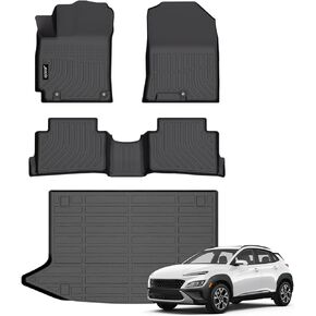 Jenofa-Car Floor Mats & Cargo Liner for 2024 2025 Kona (NO Electric Models) Limited | N Line | SE | SEL All Weather Floor Mats Set Custom for Kona Full Set Waterproof Floor Liners Accessories Black