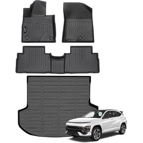 Jenofa-Car Floor Mats & Cargo Liner for 2024 2025 Kona (NO Electric Models) Limited | N Line | SE | SEL All Weather Floor Mats Set Custom for Kona Full Set Waterproof Floor Liners Accessories Black