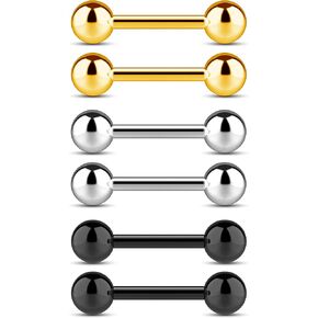 Surgical Steel Nipple Rings 14g Tongue Rings For Women - Black, Steel, Gold Nipple Rings And Tongue Piercing Jewelry - Hypoallergenic Snake Eyes Piercing Jewelry Tongue 6pcs Set