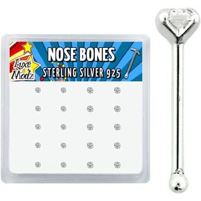 20PCS 22 Gauge Nose Stud Bone Rings 925 Sterling Silver Nose Bone Studs Piercing Jewelry Prong Set Crystal Size 1.5mm & 2mm Fit Most Nostril Piercing Bone For Women Men