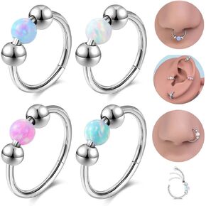 18G Nose Rings Hoop Hypoallergenic Surgical Stainless Steel Septum Rings Body Piercing Jewelry Hinged Nose Rings Lip Rings Helix Cartilage Rook Conch Earrings 8mm 10mm Silver