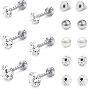 Zolure 20G 18G 16G 6mm 8mm Cartilage Earrings Studs Hoop Helix Tragus Studs Surgical Steel Lip Labret Monroe Rook Daith Conch Piercing Jewelry for Women Men