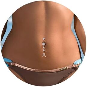 Turandoss 14G حلقات زر البطن الأولية للنساء، 14K مطلية بالذهب جولة تشيكوسلوفاكيا حرف A-Z حلقات البطن قلادة الأولية تتدلى السرة الحديد ثقب الجسم حلقات زر البطن للنساء مجوهرات الجسم in Kuwait
