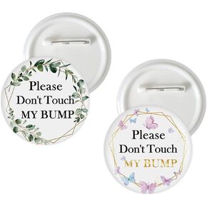 2 Pcs Do Not Touch My Bump Button Pins, Greenery Pregnancy Badge Pins, Butterfly Pregnant Stain Brooch Button for Pregnancy Announcement/Welcome Baby Party Decorations