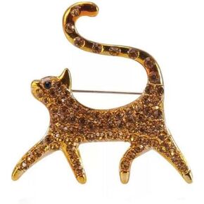 Cat Pin Brooch, Proud Rhinestone Cat with Tail Up High