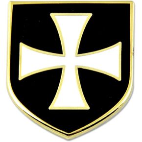 Knights Templar Crusader White Cross Black Shield Masonic Lapel Pin - [Black & White][1'' Tall]