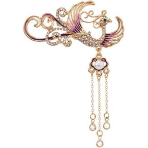 Vintage Peacock Brooch Rhinestone Bird Lapel Pins Safety Pin Backpack Hat Clothing Accessories Wedding Brida Jewelry Gift for Women Men, Purple