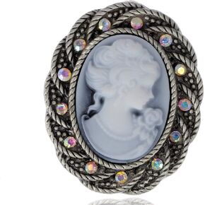Alilang Womens Silver Clear Crystal Rhinestones Grey Blue Vintage Antique Cameo Lady Brooch Pin