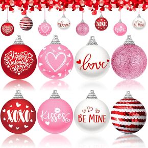 Outus 24 Pcs Valentine's Day Tree Ornaments Ball Vintage Valentine Decorations for Tree Vintage Style Heart Hanging Ornaments Farmhouse Home Fireplace Decoration Holiday Party Favors